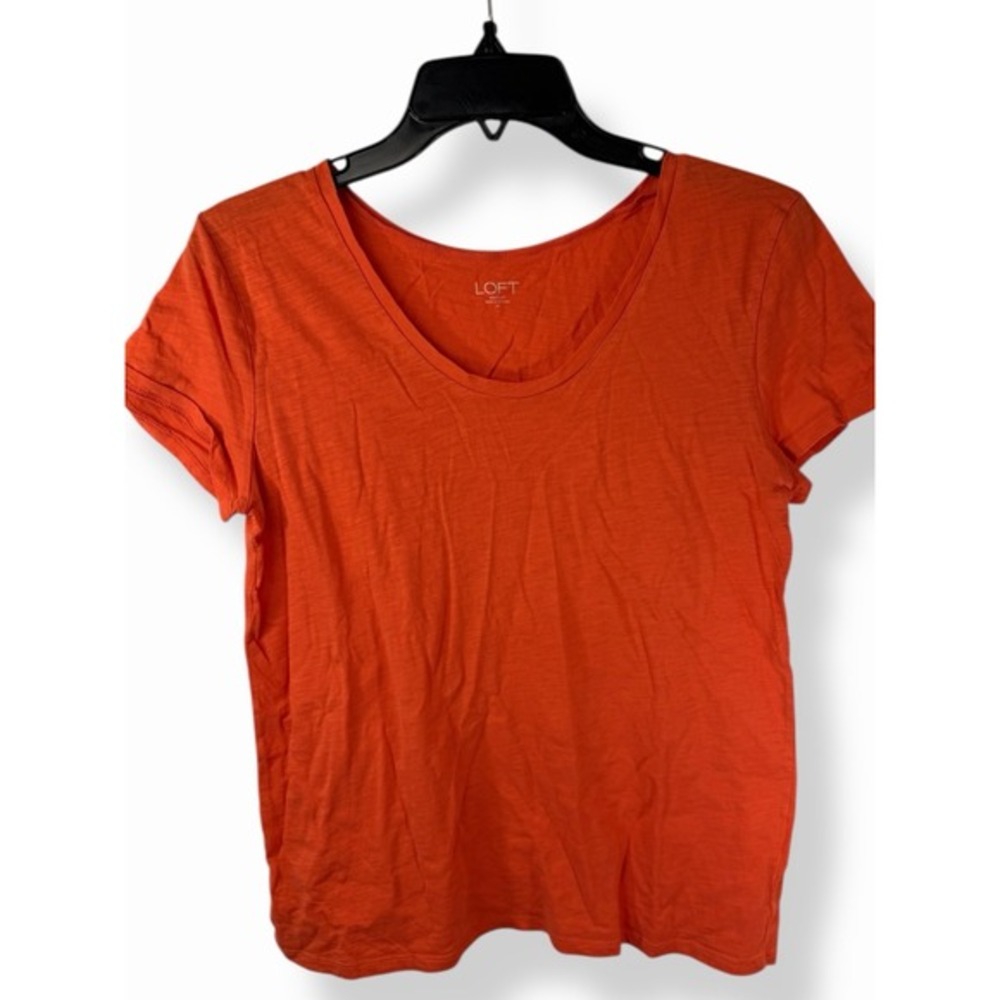 Loft Outlet Women Top Medium Orange‎ Rayon Blend Short Sleeve Regular Fit Shirt